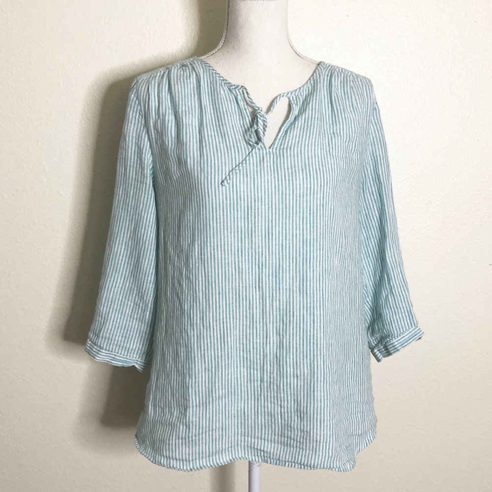 J Jill Linen Pinstriped Blouse